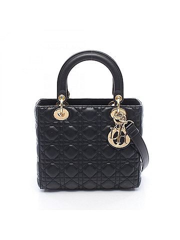 Christian Dior Christian Dior Dior Lady Cannage 2-Way Handbag, Leather, Women's, Black (CAL44550) (view 1)