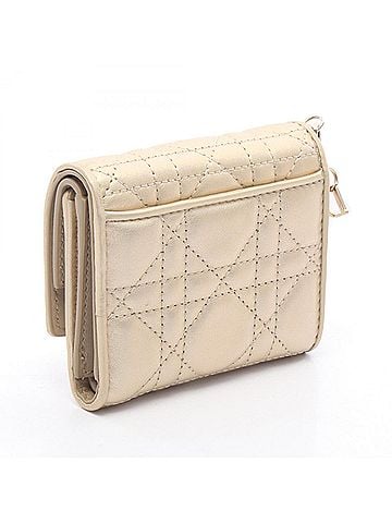 Christian Dior Christian Dior Dior Lady Cannage Tri-fold Wallet, Lambskin Leather, Women's, Gold Tone (view 2)