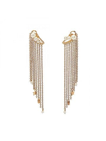 Christian Dior Christian Dior Dior Chain Earrings, Gold Plated (GP), Faux Pearl, Women's, Gold/White Tones (view 1)
