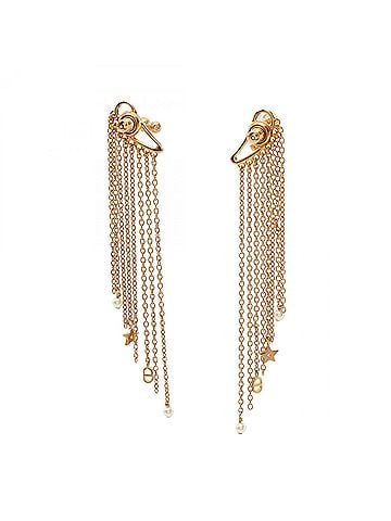 Christian Dior Christian Dior Dior Chain Earrings, Gold Plated (GP), Faux Pearl, Women's, Gold/White Tones (view 2)