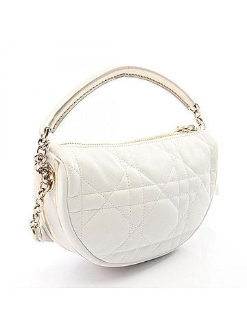 Christian Dior Christian Dior Dior VIBE Hobo Cannage 2-Way Shoulder Bag/Handbag, Leather, Women's, White/Gold Tone (view 2)