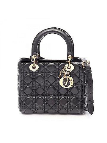 Christian Dior Christian Dior Dior LADY DIOR Lady Medium Cannage 2-Way Handbag Leather for Women Black (view 1)