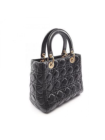 Christian Dior Christian Dior Dior LADY DIOR Lady Medium Cannage 2-Way Handbag Leather for Women Black (view 2)