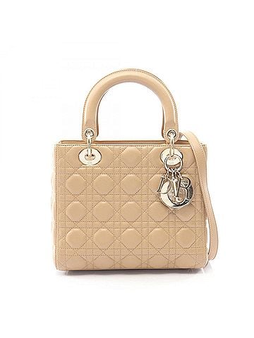Christian Dior Christian Dior Dior LADY DIOR Cannage 2-Way Handbag, Leather, Women's, Beige, CAL44550 (view 1)