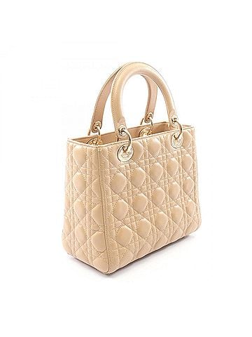 Christian Dior Christian Dior Dior LADY DIOR Cannage 2-Way Handbag, Leather, Women's, Beige, CAL44550 (view 2)