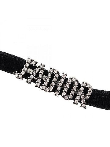 Christian Dior Christian Dior Dior J'ADIOR choker accessory, velvet, metal, rhinestones, women's, black, silver, clear. (view 2)