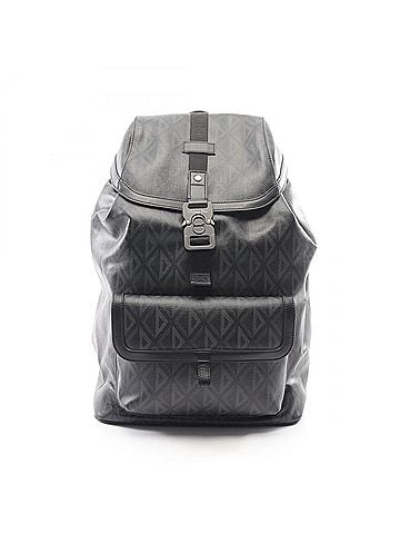 Christian Dior Christian Dior Dior HIT THE ROAD Small CD Diamond Backpack/Handbag, Coated Canvas Leather, Men's, Black (view 1)