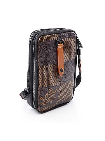 Louis Vuitton Louis Vuitton x NIGO Double Phone Pouch Shoulder Bag Handbag Coated Canvas Leather Damier Giant Men's Women's Brown Multicolor N40377 (view 2)
