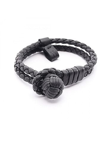 Bottega Veneta Bottega Veneta Intrecciato Bracelet, Leather, Women's, Black, 612982 (view 1)