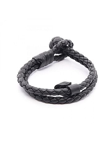 Bottega Veneta Bottega Veneta Intrecciato Bracelet, Leather, Women's, Black, 612982 (view 2)