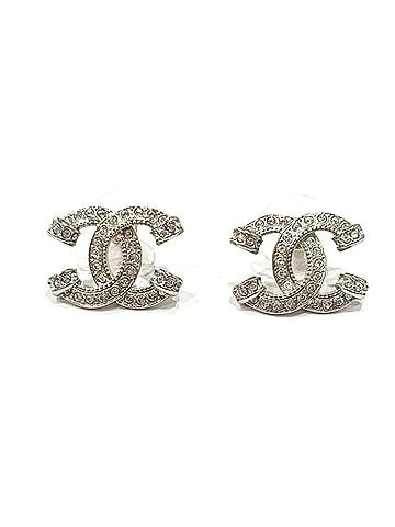 Chanel Chanel Rhinestone Coco Mark Earrings, Silver (view 1)
