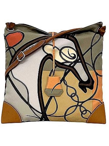 Hermès Hermes Silky City PM Shoulder Bag, Gray/Beige, Leather/Silk 100%, ?Q Stamp, HERMES Crossbody Bag (view 2)