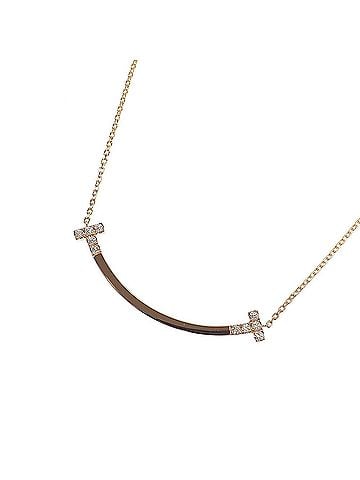 Tiffany & Co. Tiffany &amp; Co. T Smile Necklace, Medium, Women's, Diamond, 0.19ct, 5.7g, 18K Pink Gold 750, Item No. 74957218 (view 1)
