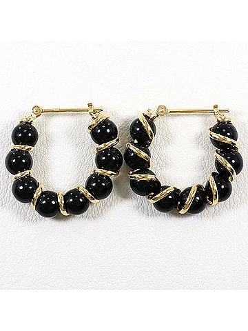 Unbranded 18K (18-karat) Yellow Gold (YG) Earrings with Onyx, Total Weight 5.9g, Jewelry (view 1)