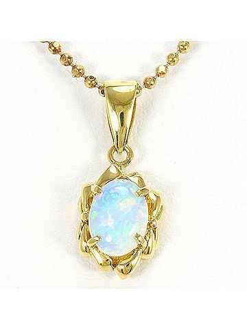 Unbranded 18K (18-karat) Yellow Gold Necklace with 0.355ct Opal, Card Included, Total Weight 3.3g, 40cm, Jewelry (view 1)
