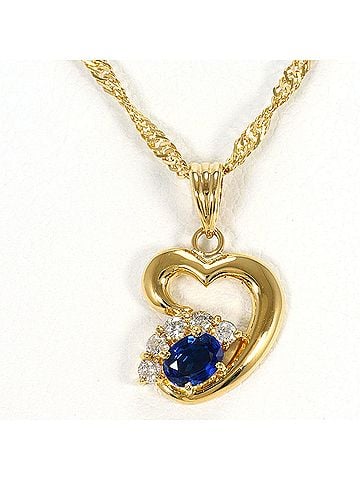 Unbranded 18K (18-karat) Yellow Gold Necklace with 0.30ct Sapphire and 0.10ct Diamond, Card Design, Total Weight 3.3g, 40cm Length, Jewelry (view 1)