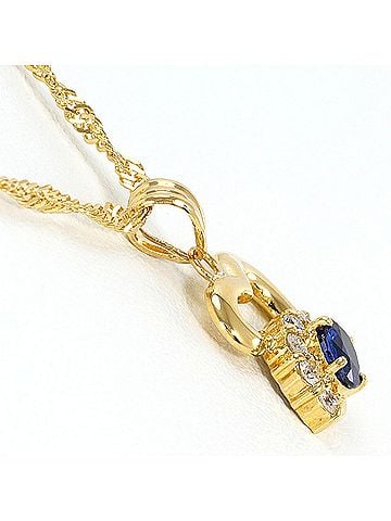 Unbranded 18K (18-karat) Yellow Gold Necklace with 0.30ct Sapphire and 0.10ct Diamond, Card Design, Total Weight 3.3g, 40cm Length, Jewelry (view 2)