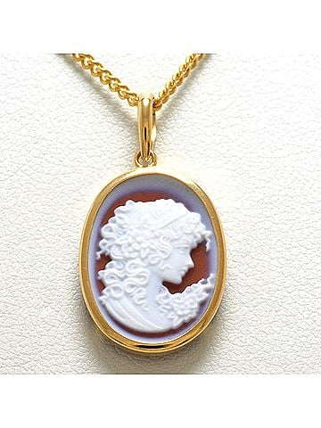 Unbranded 18K (18-karat) Yellow Gold Necklace with Stone Cameo Card, Total Weight 5.4g, 40cm, Jewelry (view 1)