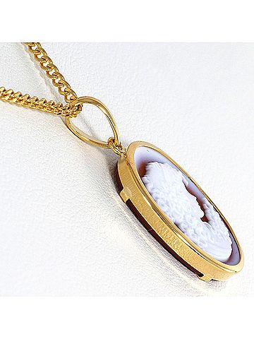 Unbranded 18K (18-karat) Yellow Gold Necklace with Stone Cameo Card, Total Weight 5.4g, 40cm, Jewelry (view 2)