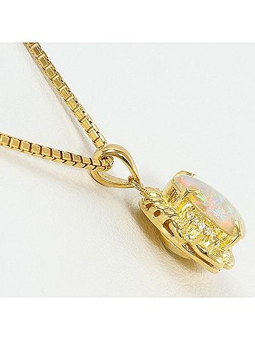Unbranded 18K (18-karat) Yellow Gold Necklace with 0.96ct Opal and 0.101ct Diamonds, Card Included, Total Weight 6.7g, 40cm, Jewelry (view 2)