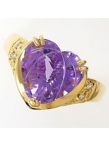Unbranded 18K (18-karat) Yellow Gold Ring, 1 Amethyst 2.53ct, Diamond 0.04ct, Card, Total Weight 4.1g, Jewelry (view 1)