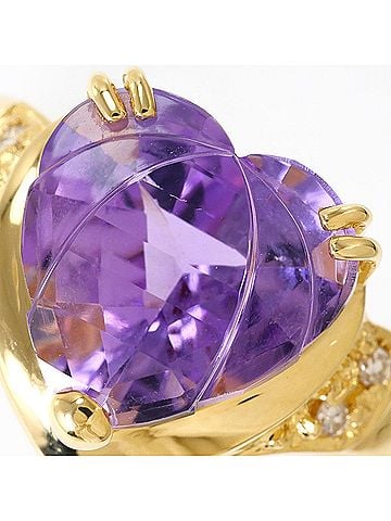 Unbranded 18K (18-karat) Yellow Gold Ring, 1 Amethyst 2.53ct, Diamond 0.04ct, Card, Total Weight 4.1g, Jewelry (view 2)