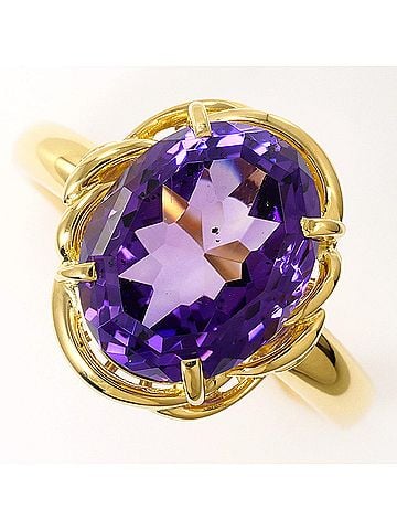 Unbranded 18K (18-karat) Yellow Gold Ring with Amethyst Card, Total Weight 6.3g, Jewelry (view 1)