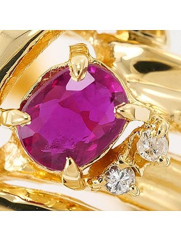 Unbranded 18K (18-karat) Yellow Gold Ring with 1 Ruby and Diamond (carat mark not specified). Includes card. Total weight: 3.6g. Jewelry. (view 2)