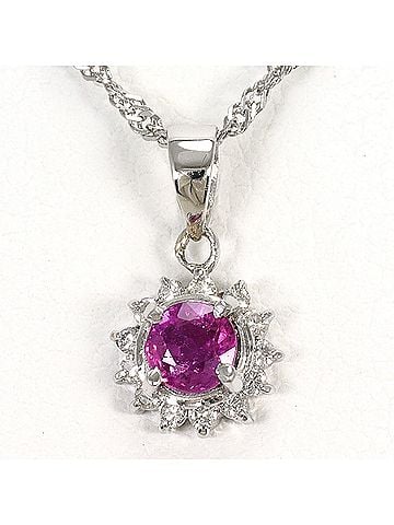 Unbranded PT900 Platinum / PT850 Necklace with Ruby and Diamond (carat weight not stamped), Total Weight 2.5g, 40cm, Jewelry (view 1)