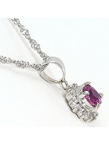 Unbranded PT900 Platinum / PT850 Necklace with Ruby and Diamond (carat weight not stamped), Total Weight 2.5g, 40cm, Jewelry (view 2)