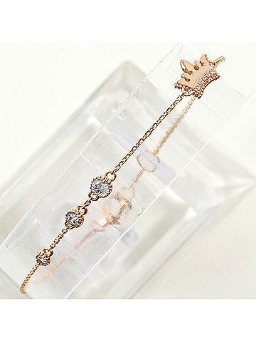 Unbranded K14 14K YG Yellow Gold Bracelet with Zirconia and Pink Zirconia, Total Weight 1.5g, 17.5cm, Jewelry (view 1)