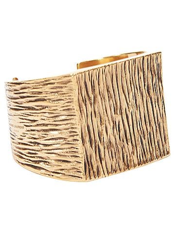 Saint Laurent Saint Laurent gold tone bark wood textured square cuff bangle (view 1)