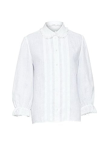 Céline Celine linen ramie eyelet ruffled collar pleated shirt (view 1)