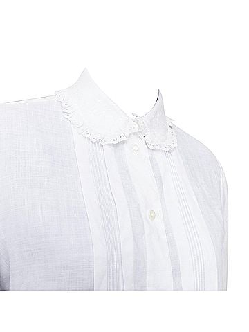 Céline Celine linen ramie eyelet ruffled collar pleated shirt (view 2)