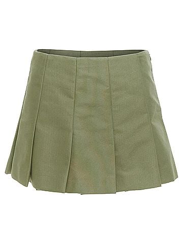 Prada Prada khaki green nylon canvas triangle logo pleated skirt (view 2)