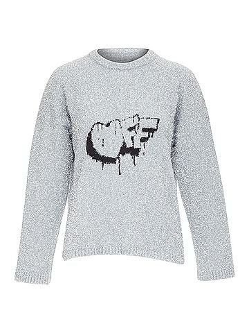 OFF-WHITE Off White Virgil Abloh silver lurex graffiti wide sweater (view 1)