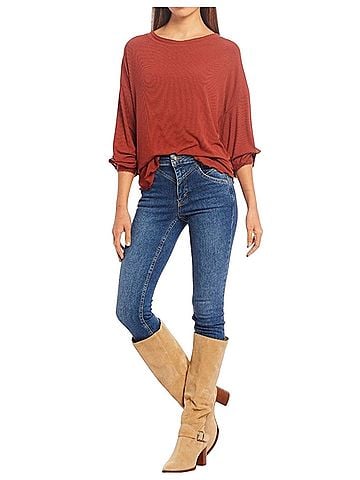 Free People Rusty Brown Easy ribbed knit Long Sleeve Blouse (view 1)