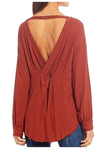 Free People Rusty Brown Easy ribbed knit Long Sleeve Blouse (view 2)