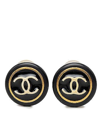 Chanel CC Resin and Gold Plated Button Clip On Earrings (view 1)