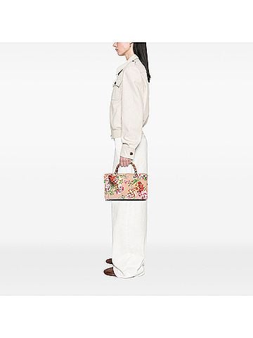 Gucci Medium Calfskin Blooms Bamboo Shopper Satchel (view 2)