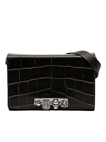 Alexander McQueen Mini Croc Embossed Skull Jeweled Crossbody (view 1)