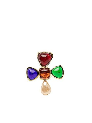 Chanel Gold Plated Multicolored Gripoix and Faux Pearl Pin Brooch (view 1)