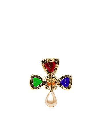Chanel Gold Plated Multicolored Gripoix and Faux Pearl Pin Brooch (view 2)
