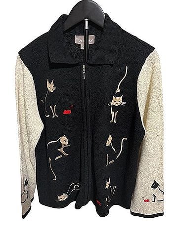 TanJay Embroidered Cat and Mouse Full-Zip Cardigan Cardigan (view 1)