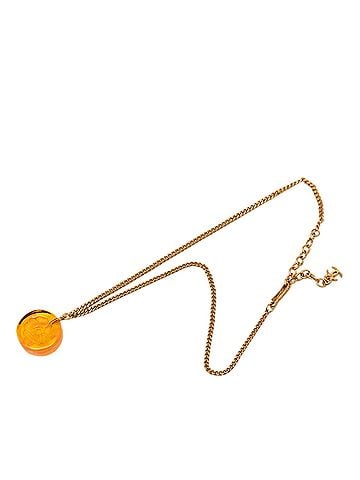 Chanel CC Gold Plated Resin Camellia Round Pendant Necklace (view 1)