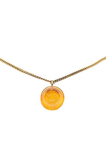 Chanel CC Gold Plated Resin Camellia Round Pendant Necklace (view 2)