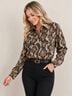 Michael Kors 100% Polyester Snake Print Brown Black White Button-Down Shirt Size M - photo 4
