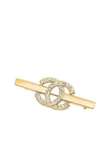 Chanel CC Gold Plated Strass Bar Brooch (view 1)