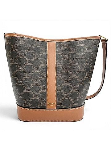 Céline CELINE Small Bucket Triomphe Canvas Calfskin Tan Shoulder Bag Brown Made in Italy Women's with Dust (view 1)