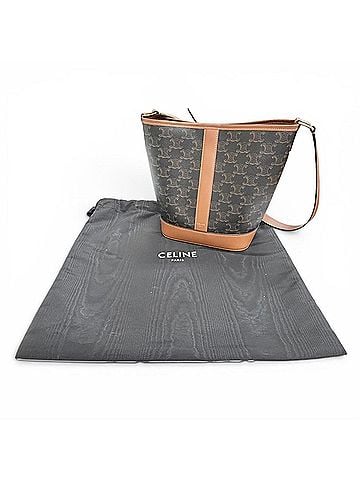 Céline CELINE Small Bucket Triomphe Canvas Calfskin Tan Shoulder Bag Brown Made in Italy Women's with Dust (view 2)